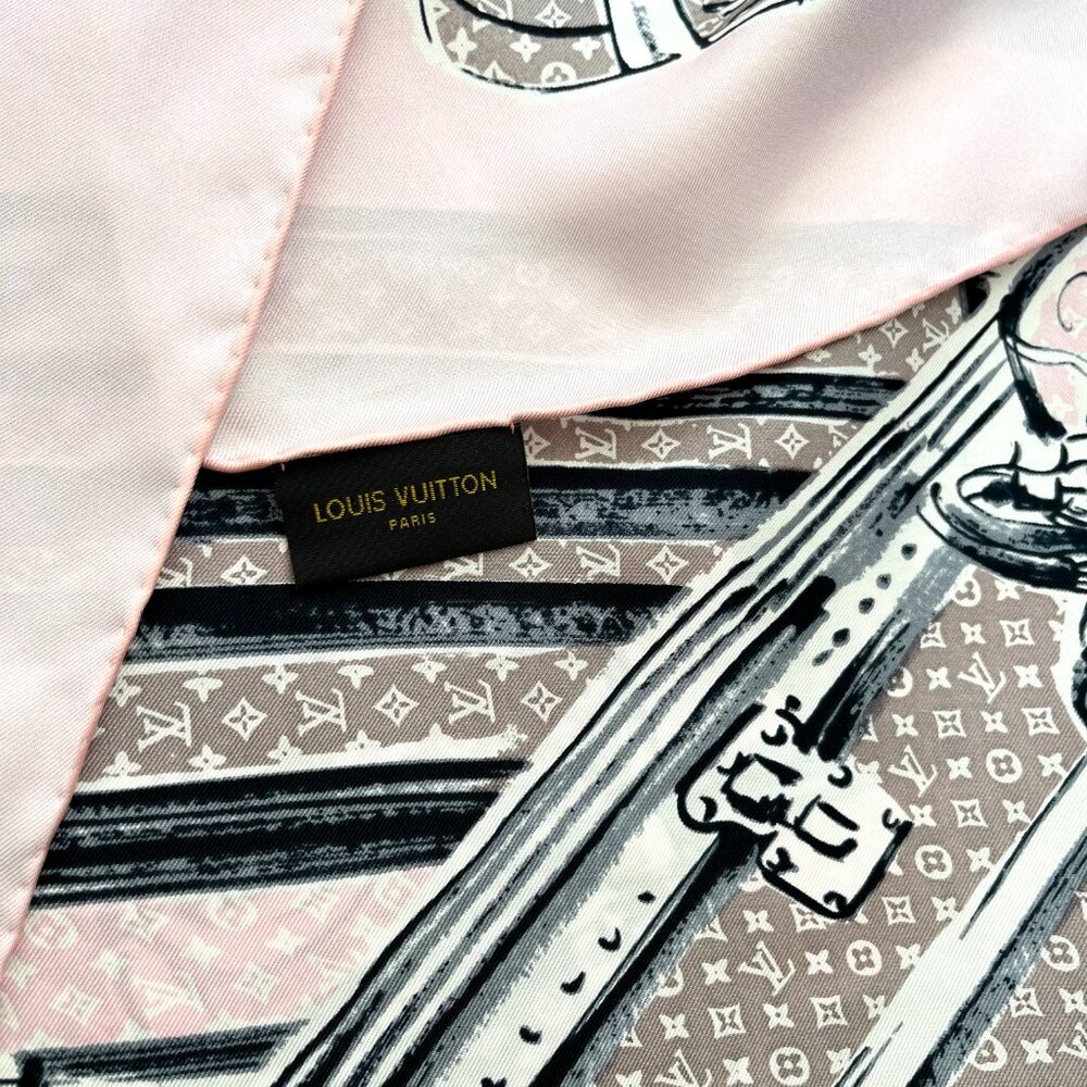 Louis Vuitton Trunks & Luggage Monogram Pink Brown Silk Scarf - Picture 8 of 15